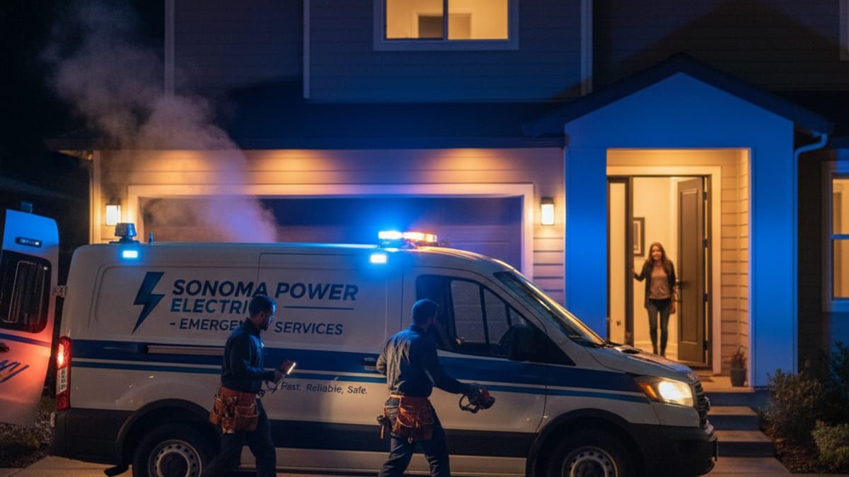 Emergency electrical service vehicle responding to urgent call in Sonoma County