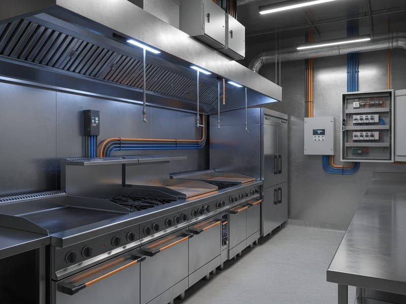 Restaurant kitchen electrical upgrade with commercial equipment wiring