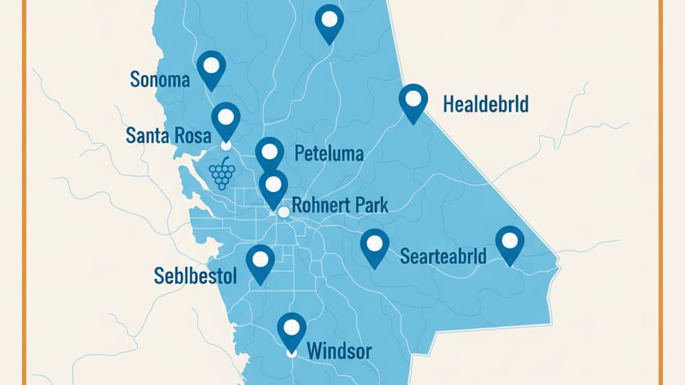 Sonoma County service area map showing all cities we serve